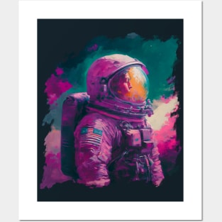 Cosmic Cool: Impressionist Magenta Astronaut Posters and Art